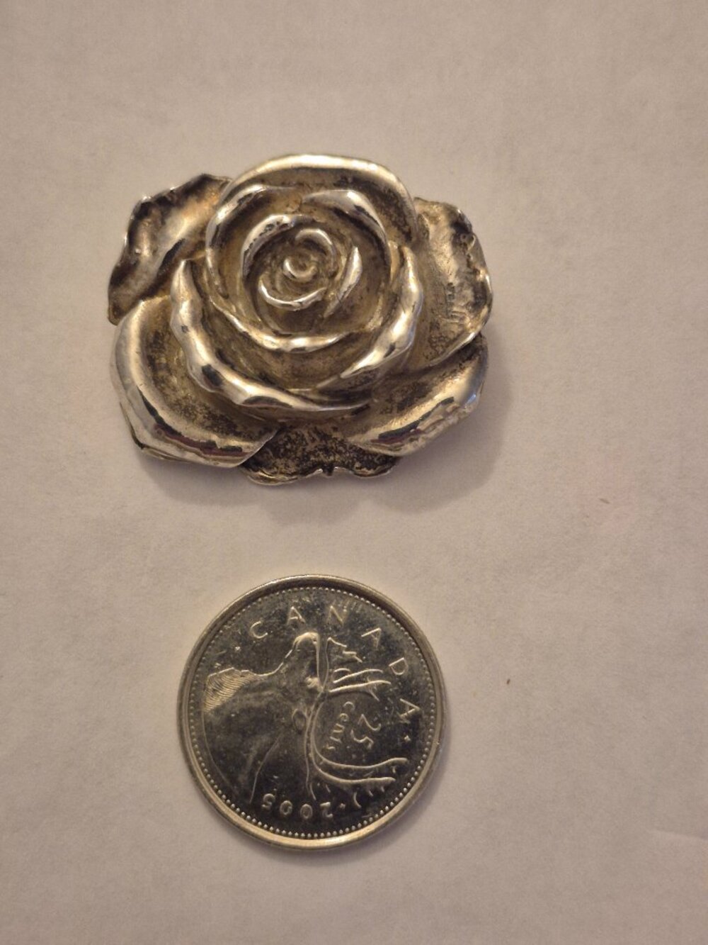 Solid Cast Sterling Silver Rose Brooch Pin 29.3g Artisan Signed Lisa